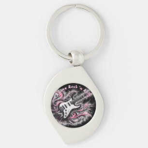 Jag älskar Rock N Roll Elgitarr Personlig Swirl Silverfärgad Nyckelring