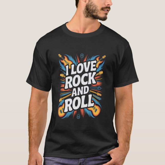 Jag älskar rock och rull gitarr explosion t shirt (Framsida)