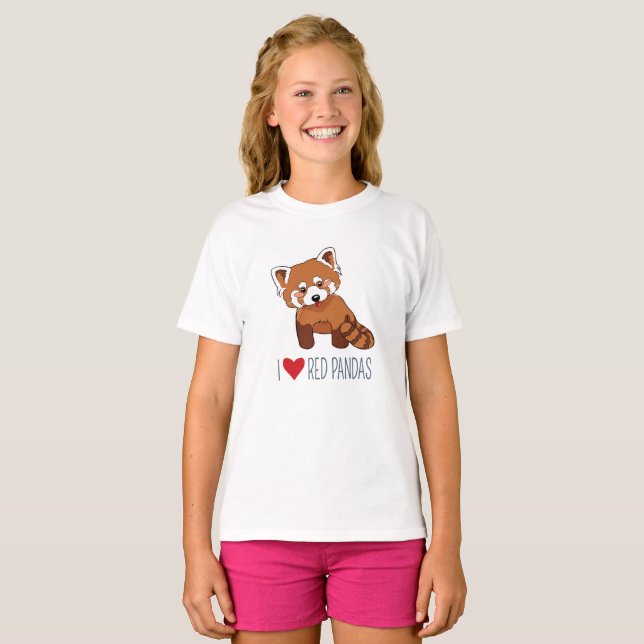 Jag älskar röda Pandas - röd Panda för gullig T-shirt (Hel framsida)