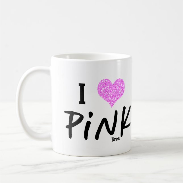 Jag älskar Rosa Personlig Chic Anpassad Kaffemugg (Vänster)