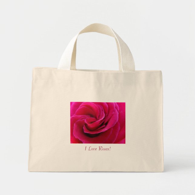 Jag älskar rosor! handväskor Rosa Ros Blommor tote Mini Tygkasse (Framsidan)