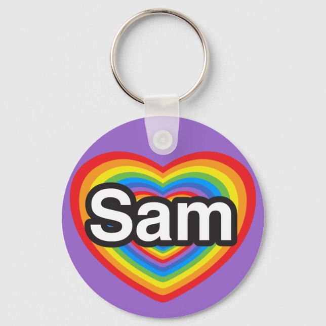 Jag älskar Sam. Jag älskar dig Sam. Hjärta Nyckelring (Framsida)