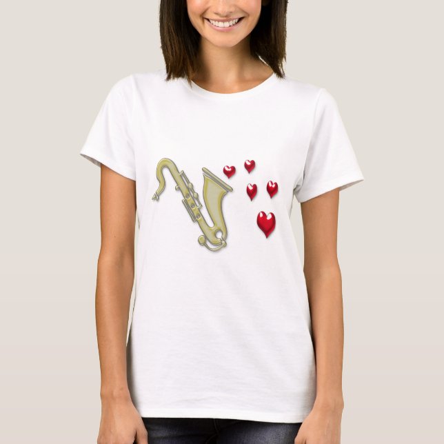 Jag älskar Saxaphone hjärtor Tee Shirt (Framsida)