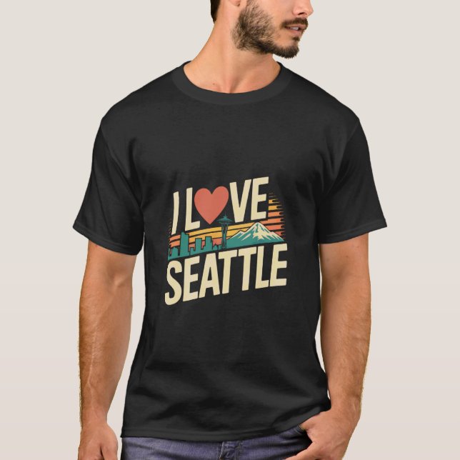Jag älskar Seattle Space Needle Mountain View T Shirt (Framsida)