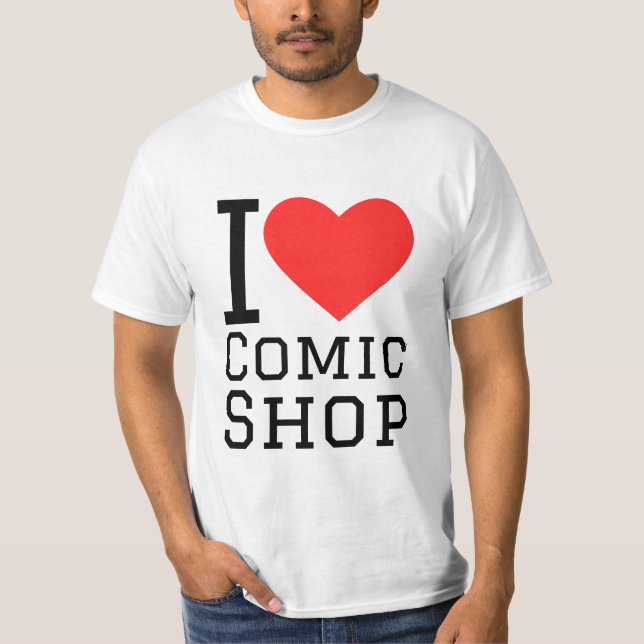 Jag älskar serietidningsbutik t shirt (Framsida)