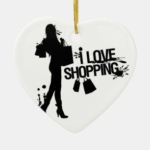 Jag älskar shopping julgransprydnad keramik