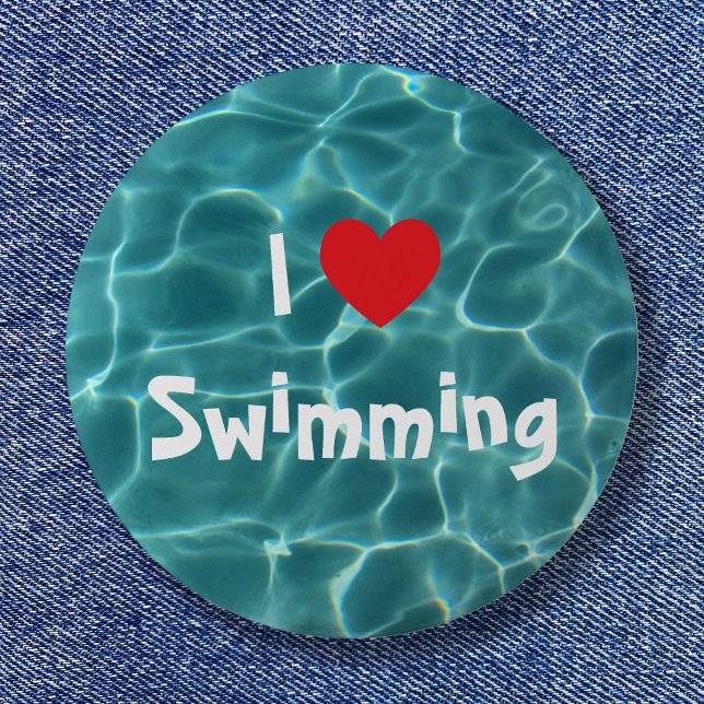 Jag älskar simning Rött hjärta med akvadränkbart p Knapp (I Love Swimming Red Heart with Aqua Pool Water Button)