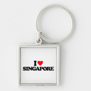 JAG ÄLSKAR SINGAPORE FYRKANTIG SILVERFÄRGAD NYCKELRING