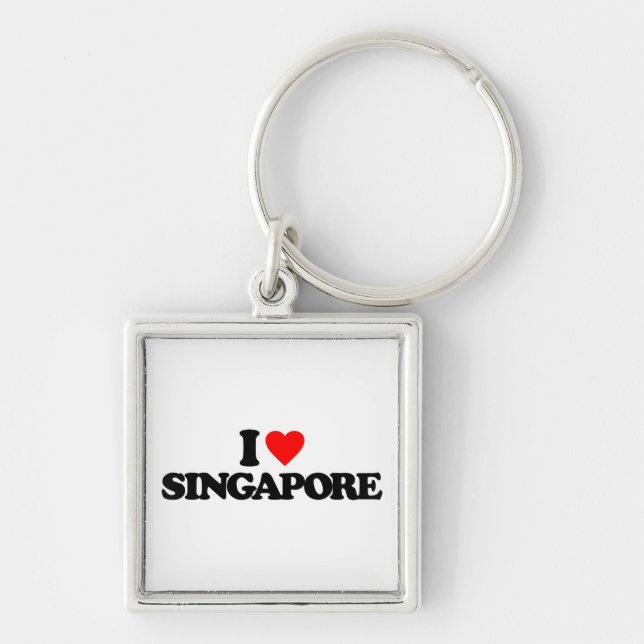 JAG ÄLSKAR SINGAPORE FYRKANTIG SILVERFÄRGAD NYCKELRING (Framsidan)