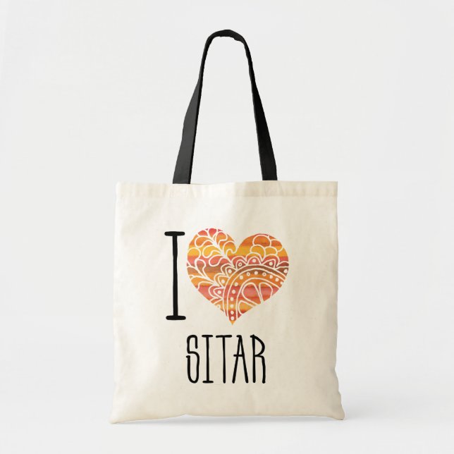 Jag älskar Sitar Orange Mandala Hjarta Tygkasse (Framsidan)