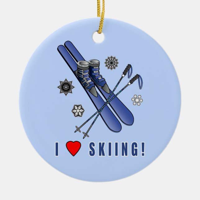 Jag älskar skidåkning! julgransprydnad keramik (Framsidan)