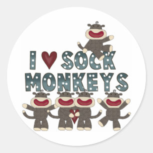 Jag älskar sock monkeyTshirts och gåvor Runt Klistermärke
