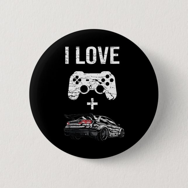 Jag älskar spelande och bilar - rolig gamer  knapp (Framsida)
