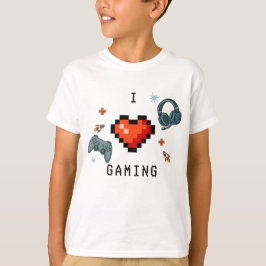 Jag älskar spelande pixelhjärta barnspelarentusias t shirt