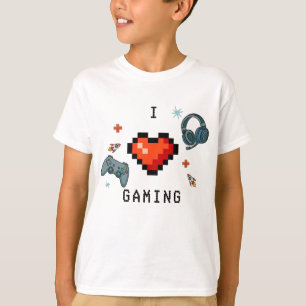 Jag älskar spelande pixelhjärta barnspelarentusias t shirt