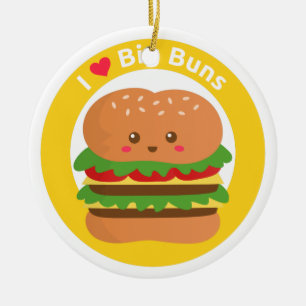 Jag älskar stora bullar, Kawaii Big Burger Julgransprydnad Keramik