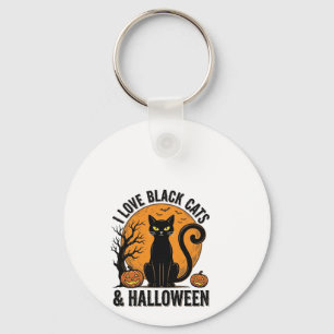 Jag älskar svarta katter Halloween Vintage skjortd Nyckelring