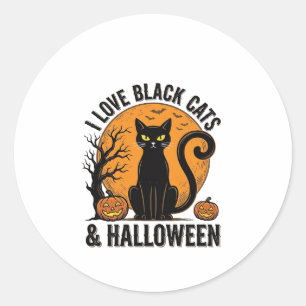 Jag älskar svarta katter Halloween Vintage skjortd Runt Klistermärke