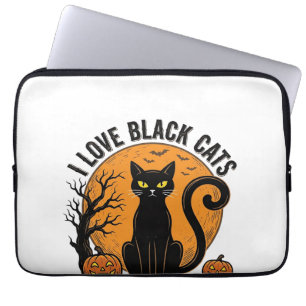 Jag älskar svarta katter Halloween Vintage T-shirt Laptop Fodral