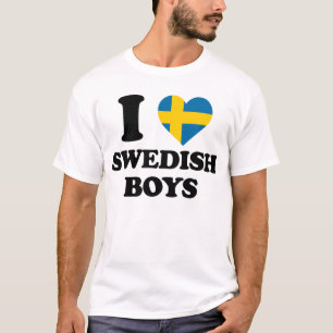 Jag älskar svenska pojkar rolig svensk flagga hjär t shirt