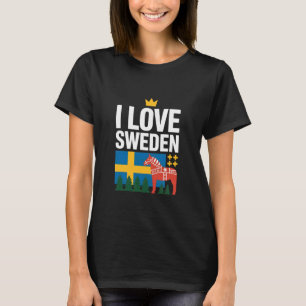 Jag älskar Sverige Flagga Dala Häst Träd T Shirt