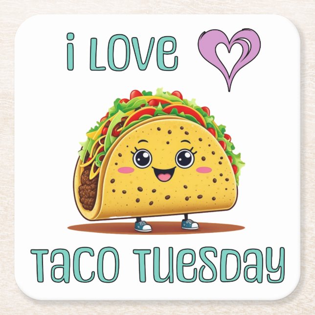 Jag älskar Taco Tisdag Underlägg Papper Kvadrat (Framsidan)