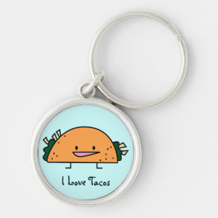 Jag älskar tacosen Keychain Rund Silverfärgad Nyckelring
