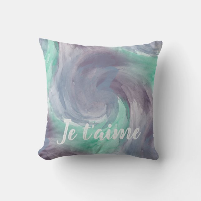 Jag älskar Teal Lavendel Abstrakt Kudde (Framsida)