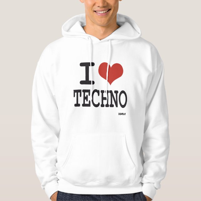 Jag älskar techno tröja med luva (Framsida)