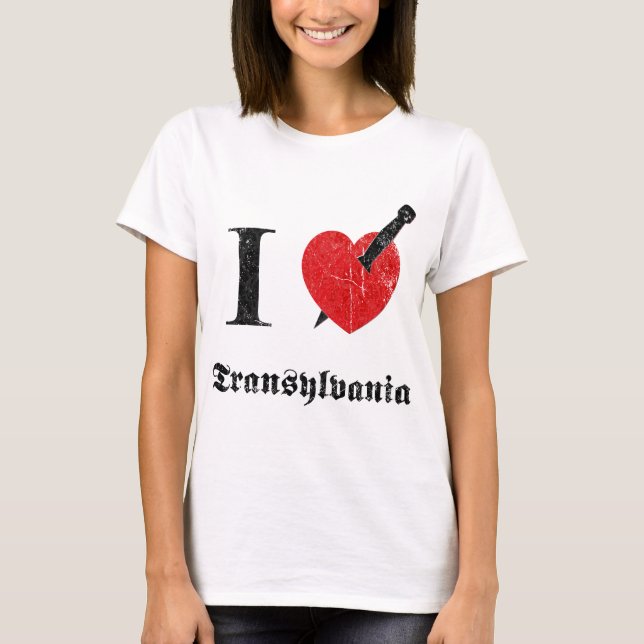 Jag älskar Transylvania (svarten eroderade Tee Shirt (Framsida)