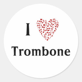 Jag älskar Trombone Rött hjärta av musiknoter Runt Klistermärke