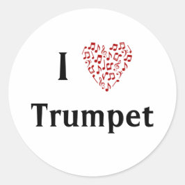 Jag älskar Trumpet Rött hjärta musiknoter Runt Klistermärke
