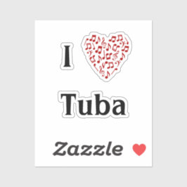 Jag älskar Tuba Rött Musiknoter Hjärt Vinyl Klistermärken