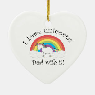 Jag älskar unicornsavtal med det! julgransprydnad keramik