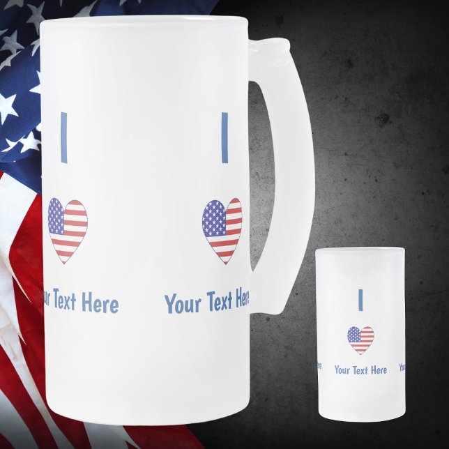 Jag älskar (USA Flagga Hjärta) Din Blå Text Frostat Ölglas (Skapare uppladdad)