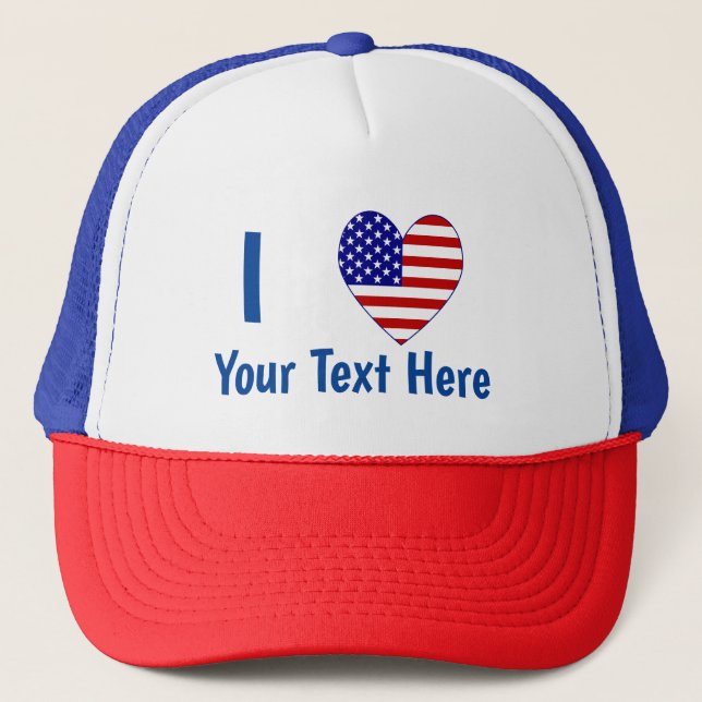 Jag älskar (USA Flagga Hjärta) din blå text Keps (Framsida)