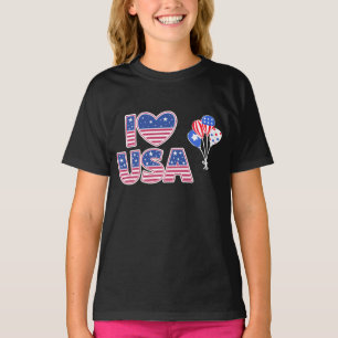 Jag älskar USA - Patriotisk amerikansk flagga hjär T Shirt