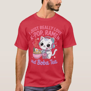 Jag Älskar Verkligen KPop Ramen och Boba Te Kat T Shirt