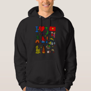 Jag älskar Vietnam Handritade vietnamesiska landmä Hoodie