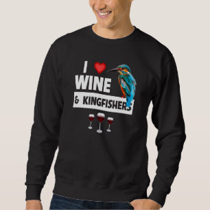 Jag älskar vin och kungsfiskare Fågelskådning Dric Lång Ärmad Tröja
