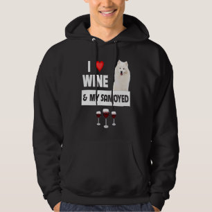 Jag älskar vin och min Samoyed vallande tassar Mam Hoodie