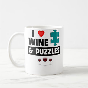 Jag älskar vin och pussel Roligt spel Drickande M Kaffemugg