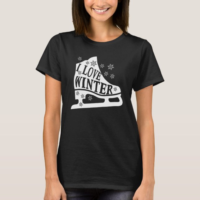 Jag älskar vinter jag älskar skridskoåkning cool v t shirt (Framsida)