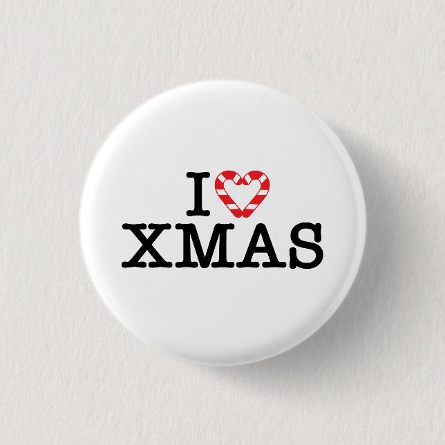 Jag älskar Xmas Candy Cane Heart Knapp (Framsida)