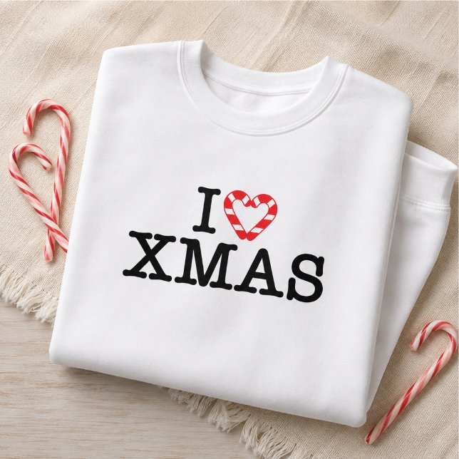 Jag älskar Xmas Candy Cane Heart Lång Ärmad Tröja (Skapare uppladdad)