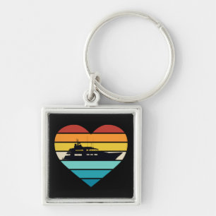 Jag älskar Yacht Captain Ship Retro solnedgång Fyrkantig Silverfärgad Nyckelring