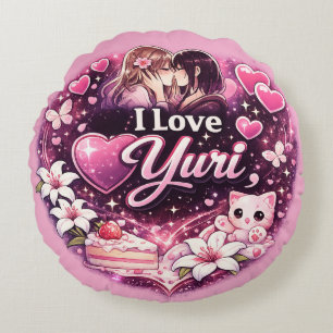 Jag älskar Yuri Kawaii Girls’ Love Anime Estetik Rund Kudde