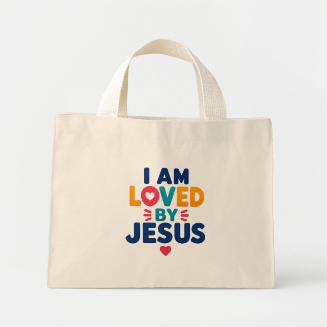 JAG ÄLSKAS AV JESUS HANDVÄSKA MINI TYGKASSE (Framsidan)