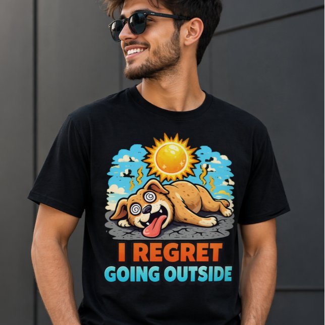 Jag ångrar att gå ut Rolig hund sommarvärme humor T Shirt (I Regret Going Outside Funny Dog Summer Heat Humor)