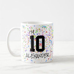 Jag är 10 Add Namn och Photo Confetti Birthday Cof Kaffemugg